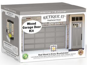 Retique It Wood'n Door Smooth Finish Kit for front and garage doors in weathered wood stain, designed for a sleek, natural look.