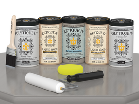 Retique It Wood'n Door Smooth Finish Kit for front and garage doors in Weathered Wood stain, featuring a glossy weathered wood appearance.