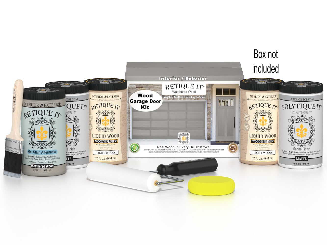 Retique It Wood'n Door smooth finish kit for front and garage doors in weathered wood stain, ideal for wood door refinishing.