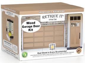 Retique It Wood'n Door smooth finish kit for front and garage doors in White Oak stain, showcasing the stained garage door surface.
