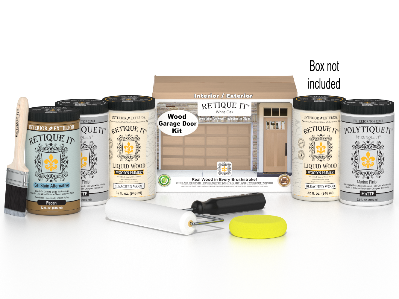 Retique It Wood'n Door smooth finish stain kit for front and garage doors in White Oak, featuring a natural wood appearance.