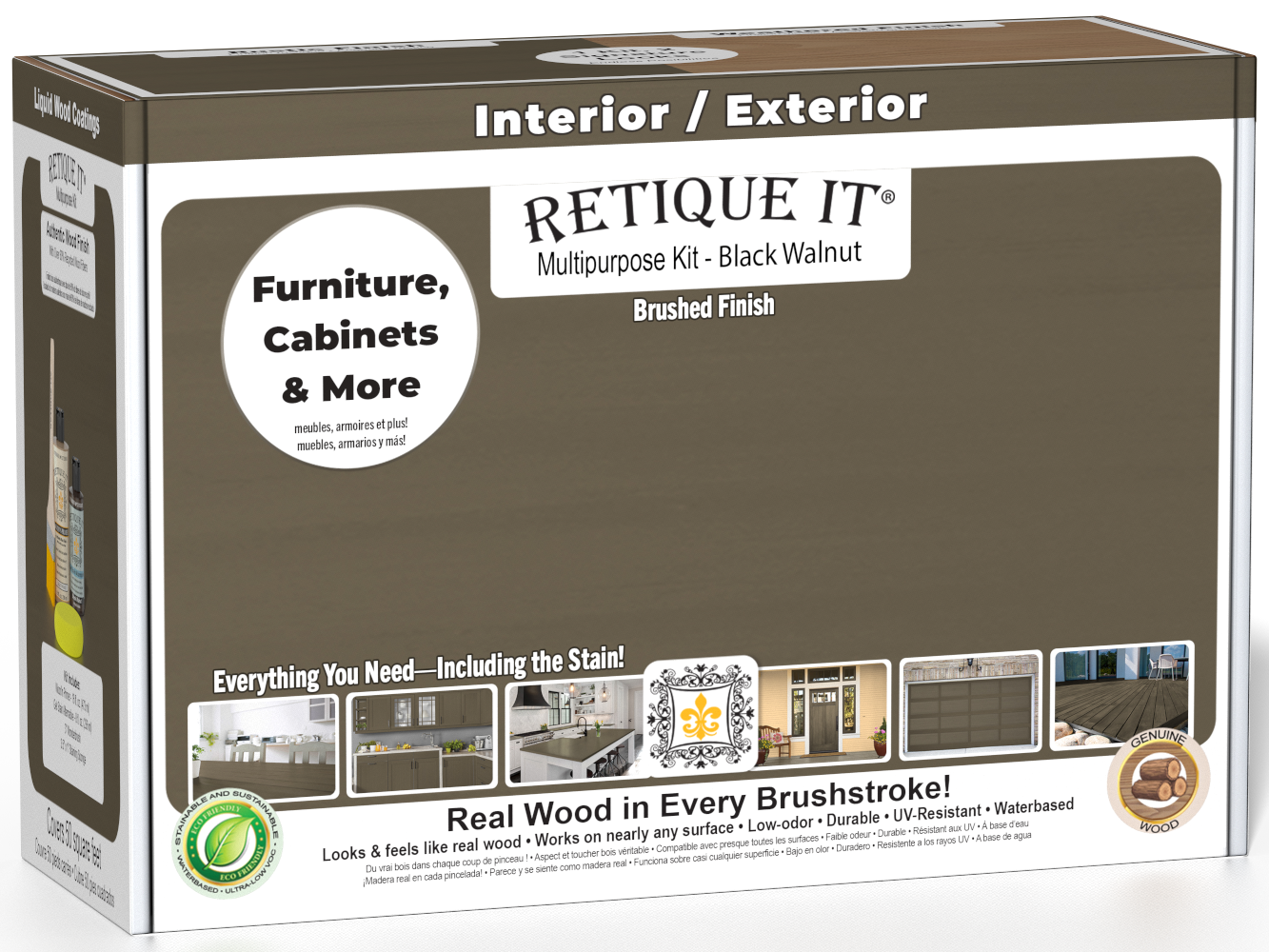 Retique It® Multi-purpose Smooth Finish Kit in Black Walnut for interior wood top coating, includes application tools and finish components.