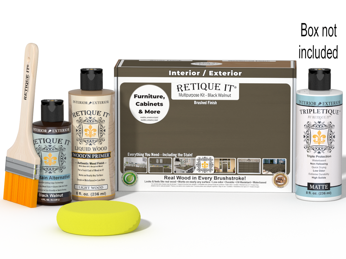 Retique It® Multi-purpose Smooth Finish Kit in Black Walnut for interior top coat with matte finish, includes wood finish products.
