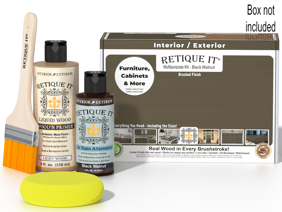 Retique It® Multi-purpose Smooth Finish Kit in Black Walnut, wood finish kit with applicators and tools, for furniture and wood projects.