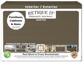 Retique It® Multi-purpose Smooth Finish Kit in Black Walnut, interior top coat wood finish kit with matte finish and four large bottles.