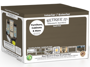 Retique It® Black Walnut exterior top coat kit with four large wood finish bottles, matte smooth finish for wood surfaces.