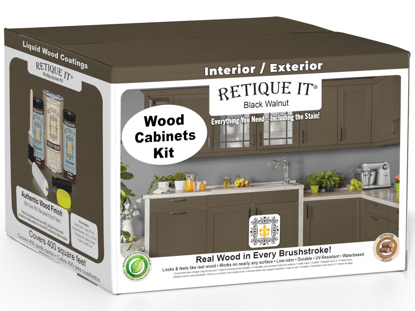 Black Walnut Wood'n Cabinet Kit with 48 smooth doors by Retique It®, featuring stain for stylish, natural wood finish.