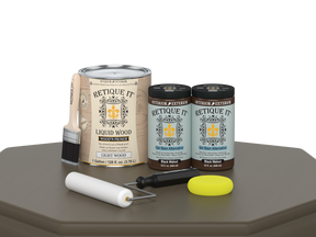 Retique It® Black Walnut multi-purpose wood finish kit with four large containers, smooth finish, suitable for furniture and crafts.