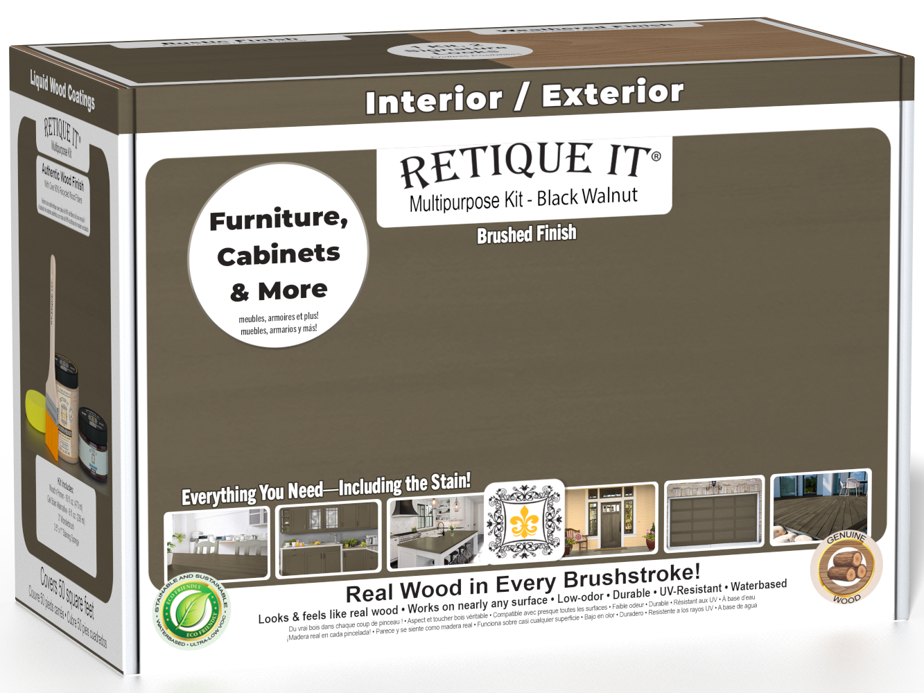 Retique It® black walnut interior top coat wood finish kit with smooth, matte finish for multi-purpose wood projects.
