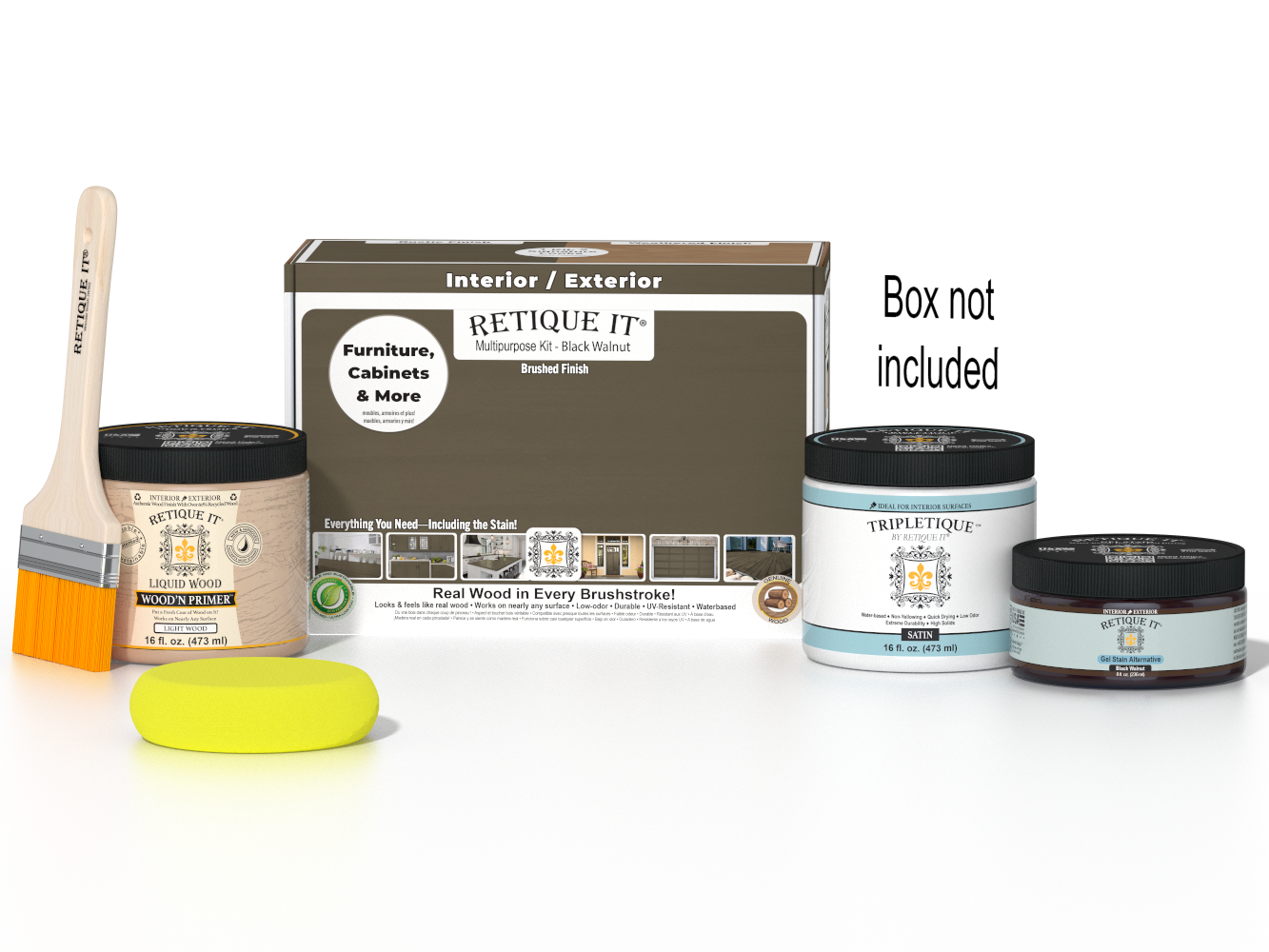 Retique It® Multi-purpose Smooth Finish Kit in Black Walnut for interior wood projects, includes top coat in satin finish.