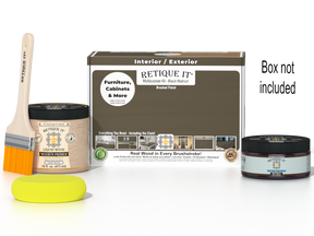 Retique It® wood finish kit in black walnut, multi-purpose smooth finish set with box for woodworking projects.