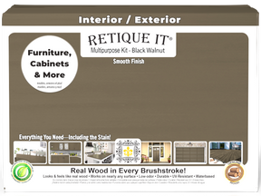 Retique It® Black Walnut Multi-purpose Smooth Finish Kit (Large) for exterior wood, includes top coat and matte finish components.