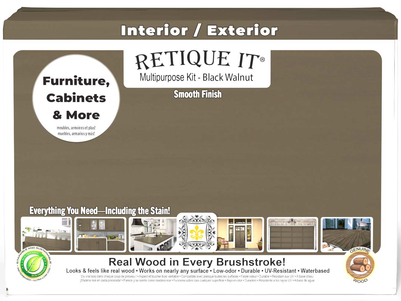 Retique It® large black walnut wood finish kit with satin interior top coat, featuring smooth finish and multi-purpose wood treatment.