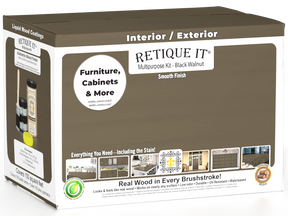 Retique It® wood finish kit in large black walnut for interior projects, includes satin top coat and smooth finish components.