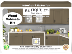 Black Walnut Wood'n Cabinet Kit with 12 smooth doors by Retique It®, featuring natural wood stain for kitchen or furniture.