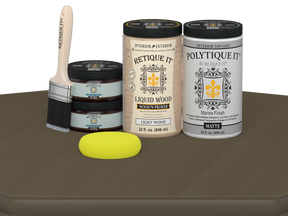Large black walnut wood finish kit with satin exterior top coat from Retique It®, includes materials for a smooth, polished wood finish.