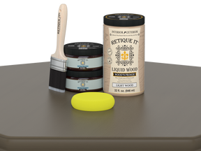Large black walnut wood finish kit by Retique It® for smooth, multi-purpose wood finishing projects, includes application tools.