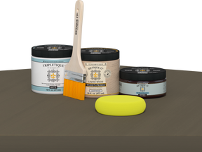 Retique It® Multi-purpose smooth finish kit in black walnut for interior top coat with satin sheen, including application tools.
