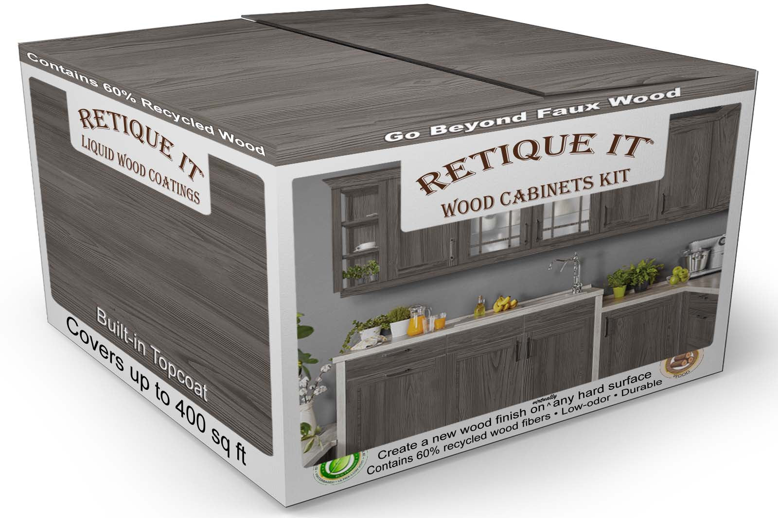 Retique It Wood'n Cabinet Kit with 48 grained harbor gray stained cabinet doors and box, showing wood grain details.
