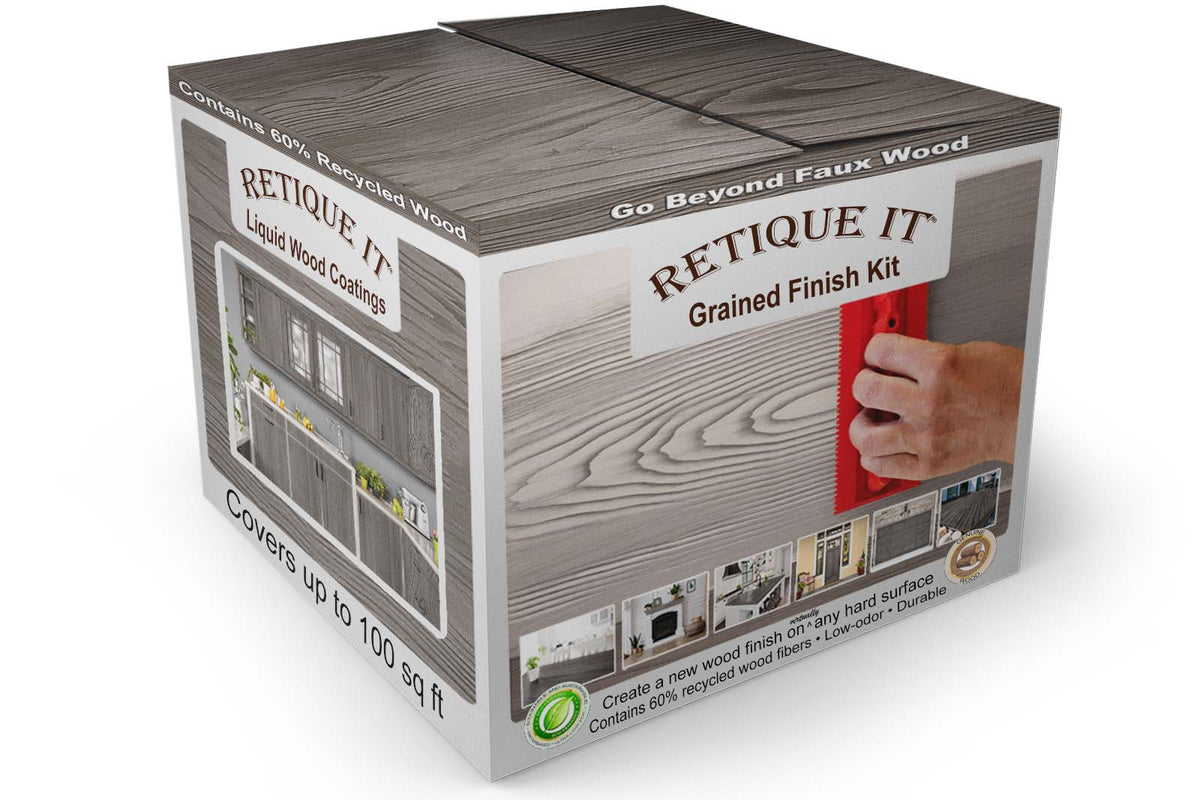 Large Harbor Gray Wood'n Finish Kit by Retique It with multiple wood finishing tools and supplies in a boxed set.