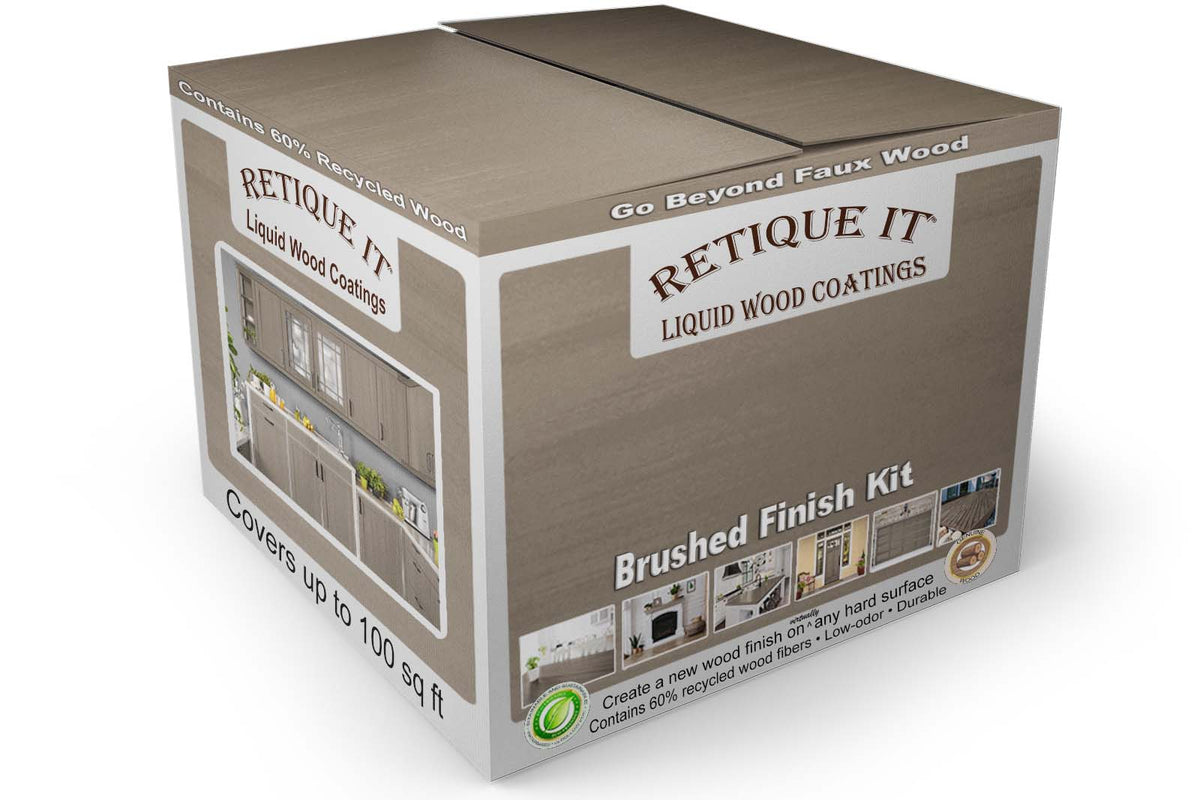 Retique It Multi-purpose Smooth Finish Kit (Large) in Harbor Gray for wood exterior top coat, includes box with tools and products.