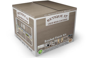 Large Harbor Gray Wood'n Finish Kit by Retique It for smooth interior wood top coating, includes tools and products in the box.