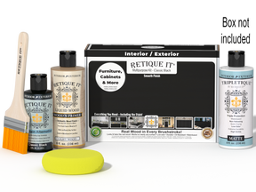 Retique It® Multi-purpose Smooth Finish Kit in Classic Black for interior wood surfaces, includes top coat and application tools.