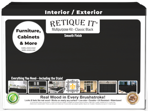 Retique It® Multi-purpose Smooth Finish Kit in classic black with interior top coat and matte finish, featuring four large wood finish containers.