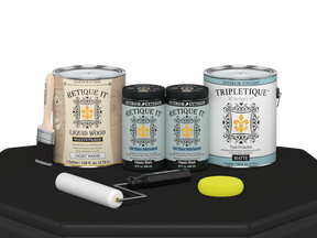 Retique It® Multi-purpose Smooth Finish Kit in classic black, satin interior top coat for wood furniture, includes four large wood finish bottles.