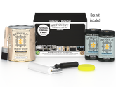 Retique It® Wood'n Finish Kit in classic black, four-piece multi-purpose smooth finish set with wooden tools and black finish containers.