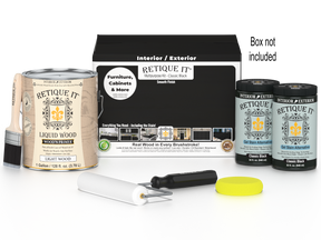Retique It® Wood'n Finish Kit in classic black, four-piece multi-purpose smooth finish set with wooden tools and black finish containers.