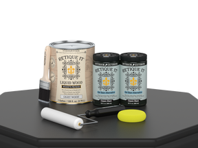 Retique It® wood finish kit with four large classic black smooth finish wood stain bottles, ideal for multi-purpose projects.