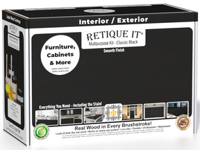 Retique It Multi-purpose Smooth Finish Kit in Classic Black, exterior top coat with matte finish for wood surfaces.