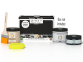 Retique It Multi-purpose Smooth Finish Kit in Classic Black for exterior wood, includes top coat and application tools.
