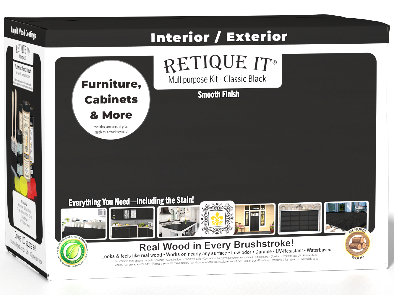 Retique It® Multi-purpose Smooth Finish Kit in classic black, large size, featuring wood finishing tools and supplies in a box.