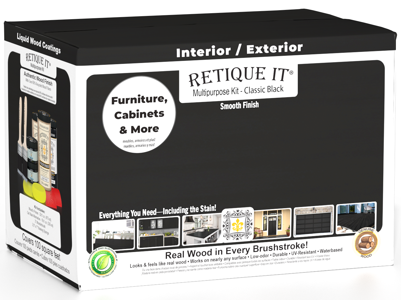 Retique It® Multi-purpose Smooth Finish Kit (Large) in classic black for interior wood topcoat with satin finish.