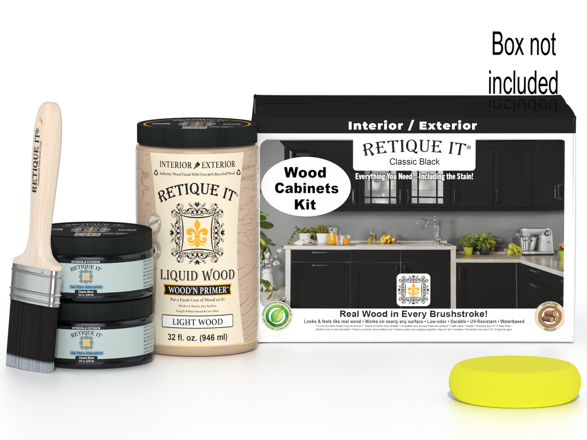 Retique It® Wood'n Cabinet Kit with 12 smooth black stained cabinet doors, ideal for classic black kitchen or bathroom cabinets.