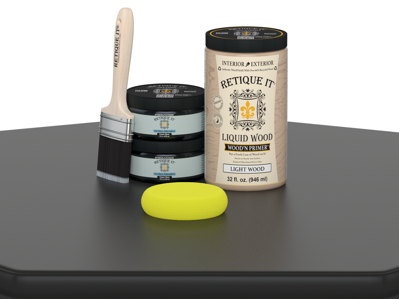Large black wood finish kit by Retique It® with smooth, multi-purpose surface for furniture and decor projects.