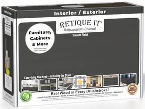 Retique It® Multi-purpose Smooth Finish Kit in Charcoal for interior wood surfaces, includes top coat and application tools.