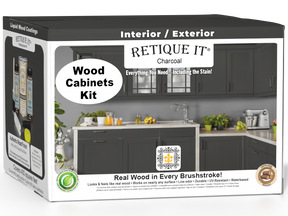 Retique It® Wood'n Cabinet Kit with 48 smooth charcoal stained cabinet doors, suitable for DIY kitchen or bathroom renovation.
