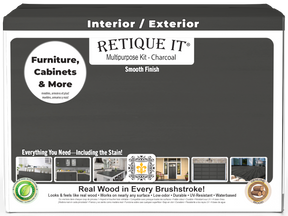 Retique It® Multi-purpose Smooth Finish Kit in charcoal for interior wood surfaces, includes four large top coat bottles, matte finish