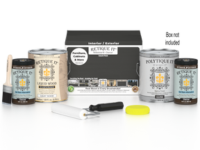 Retique It® Wood'n Finish Kit with four large exterior charcoal top coat containers, smooth wood finish for outdoor projects.