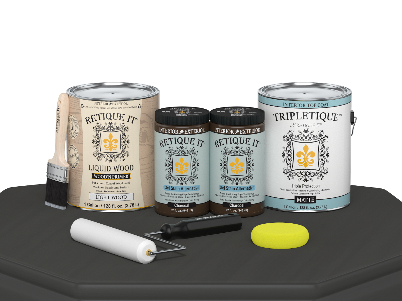 Retique It® Multi-purpose Smooth Finish Kit in charcoal, interior top coat with satin finish for wood surface refinement.