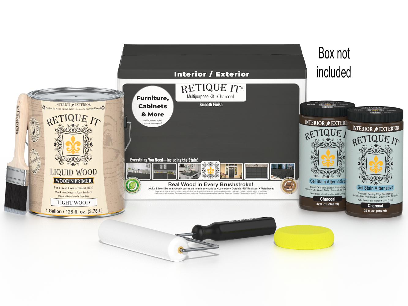 Retique It® Multi-purpose Smooth Wood'n Finish Kit in charcoal with four large containers, designed for wood finishing and furniture.