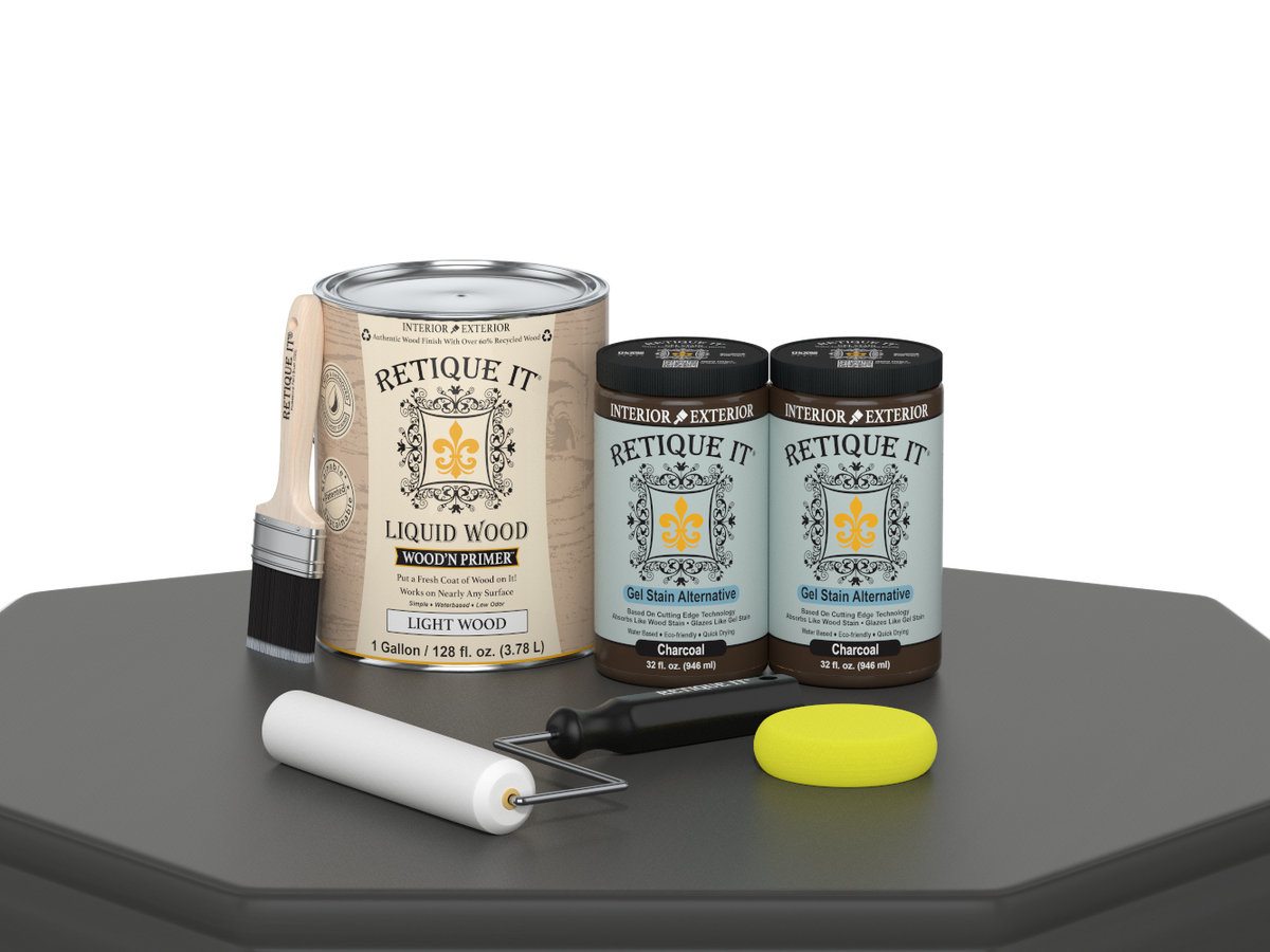 Retique It® Wood'n Cabinet Kit with 48 Charcoal stain doors, smooth finish, ideal for kitchen or bathroom cabinetry.