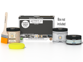 Retique It® Multi-purpose Smooth Finish Kit in charcoal for exterior wood, includes satin top coat and application tools.