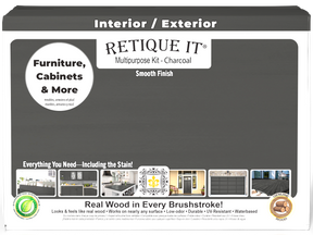 Large Charcoal Wood'n Finish Kit by Retique It® with smooth finish components in a box for multi-purpose wood finishing.