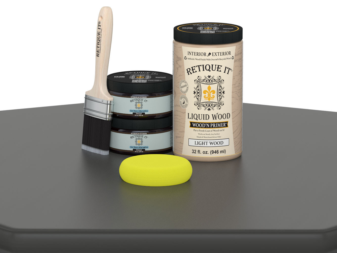 Large Charcoal Wood'n Finish Kit by Retique It® with smooth finish and multi-purpose wood finishing tools.