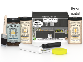 Retique It® Wood'n Cabinet Kit with 24 charcoal stained cabinet doors, smooth finish, for wood cabinetry renovation.