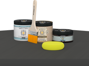 Retique It® multi-purpose smooth finish kit in charcoal for interior wood surfaces, featuring satin top coat and matte texture.